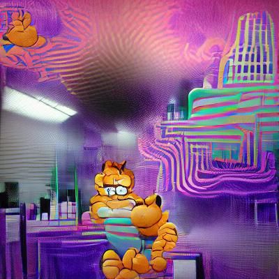 Vaporwave Garfield in 90s Digital Art Style