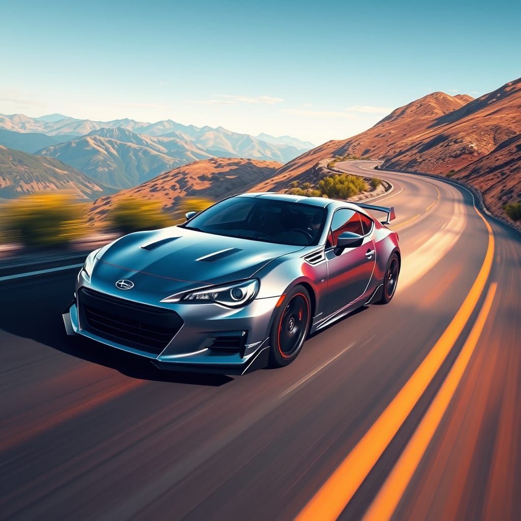 Futuristic Sports Car Racing on Mountain Road