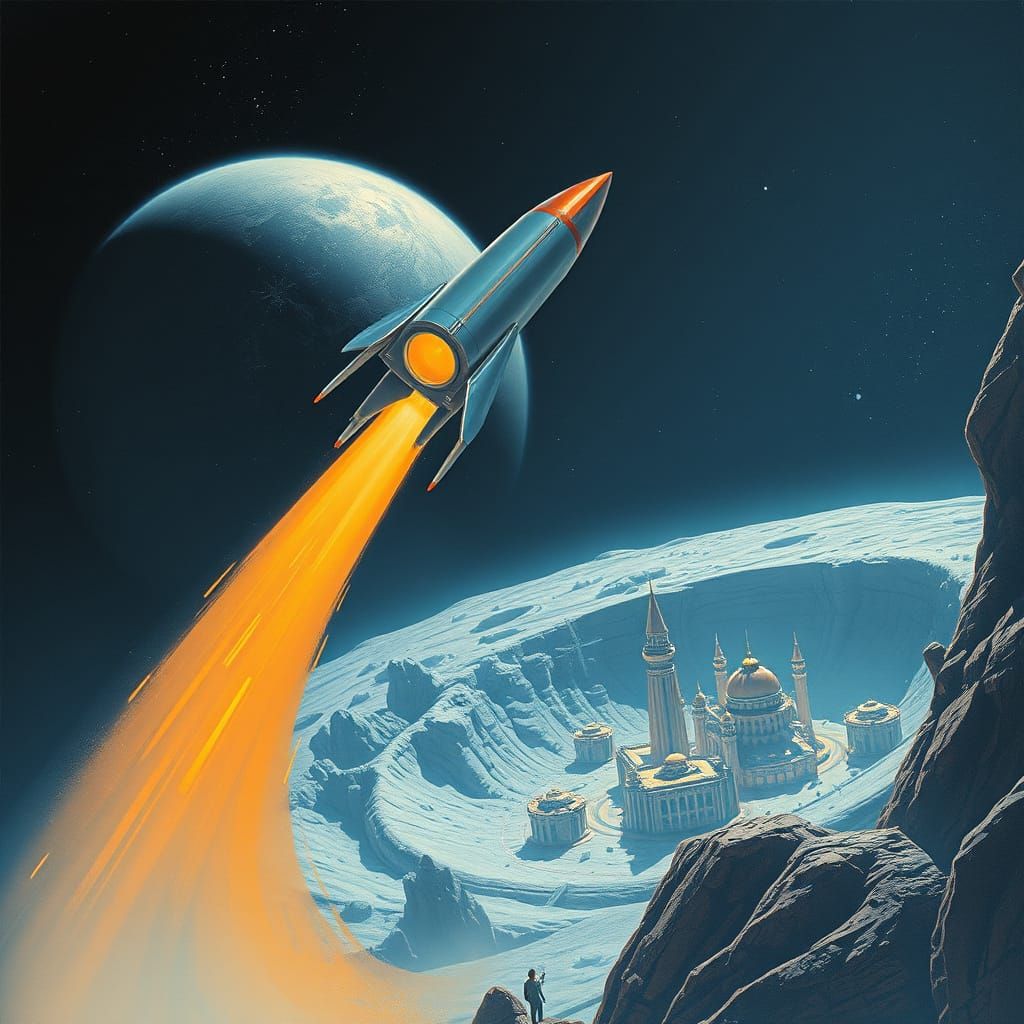 Lunar Colony Travel Poster in Retro Sci-Fi Style