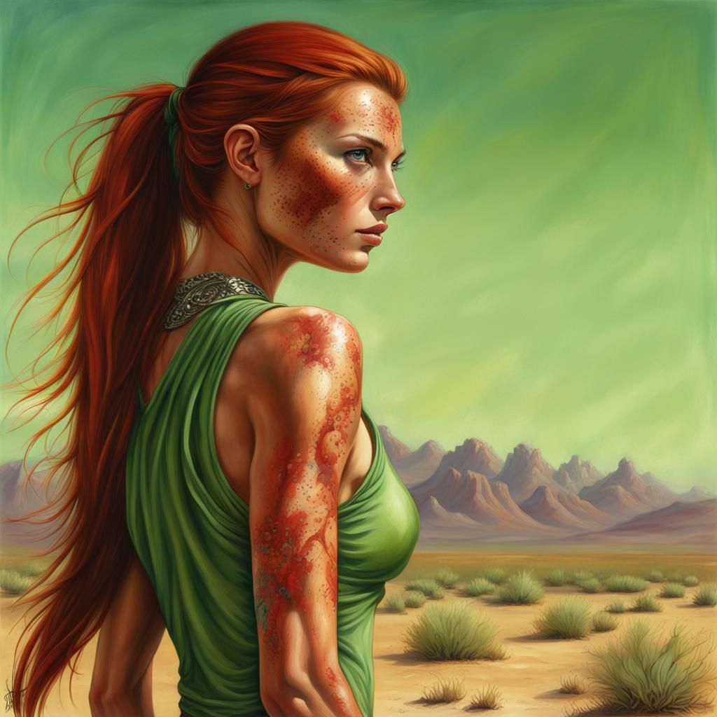 Freckled Woman in Desert: Fantasy Painting