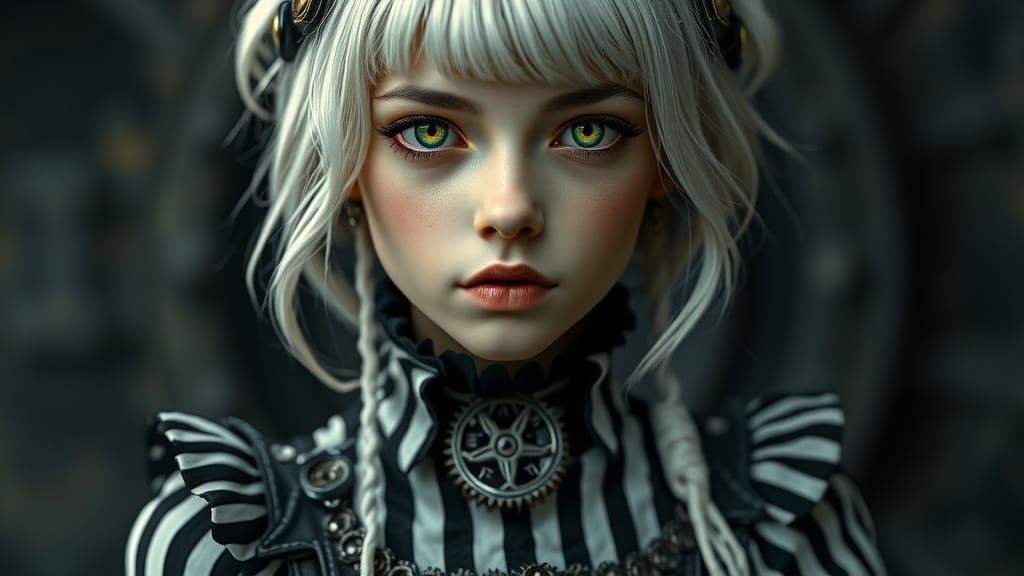 Mysterious Steampunk Siren in Dark Fantasy Attire