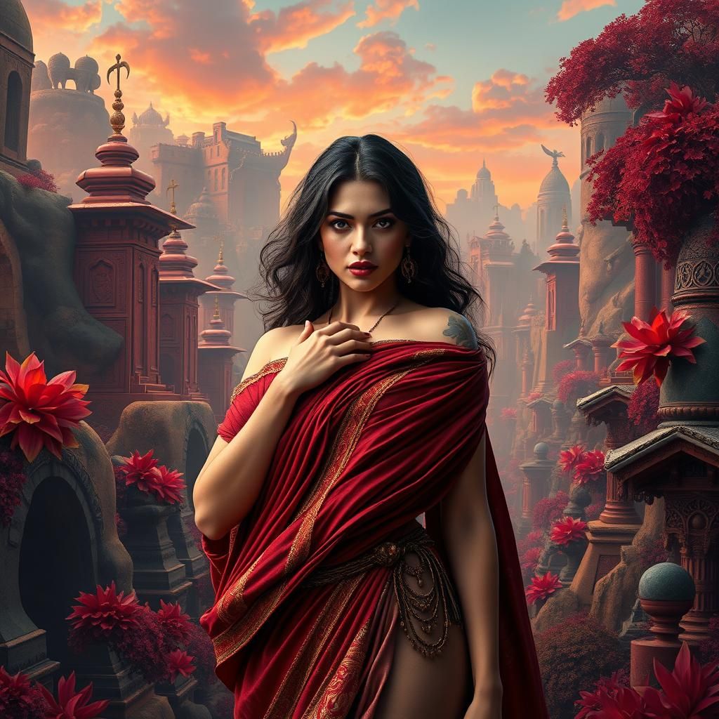 Woman in Toga Posing in Ancient World