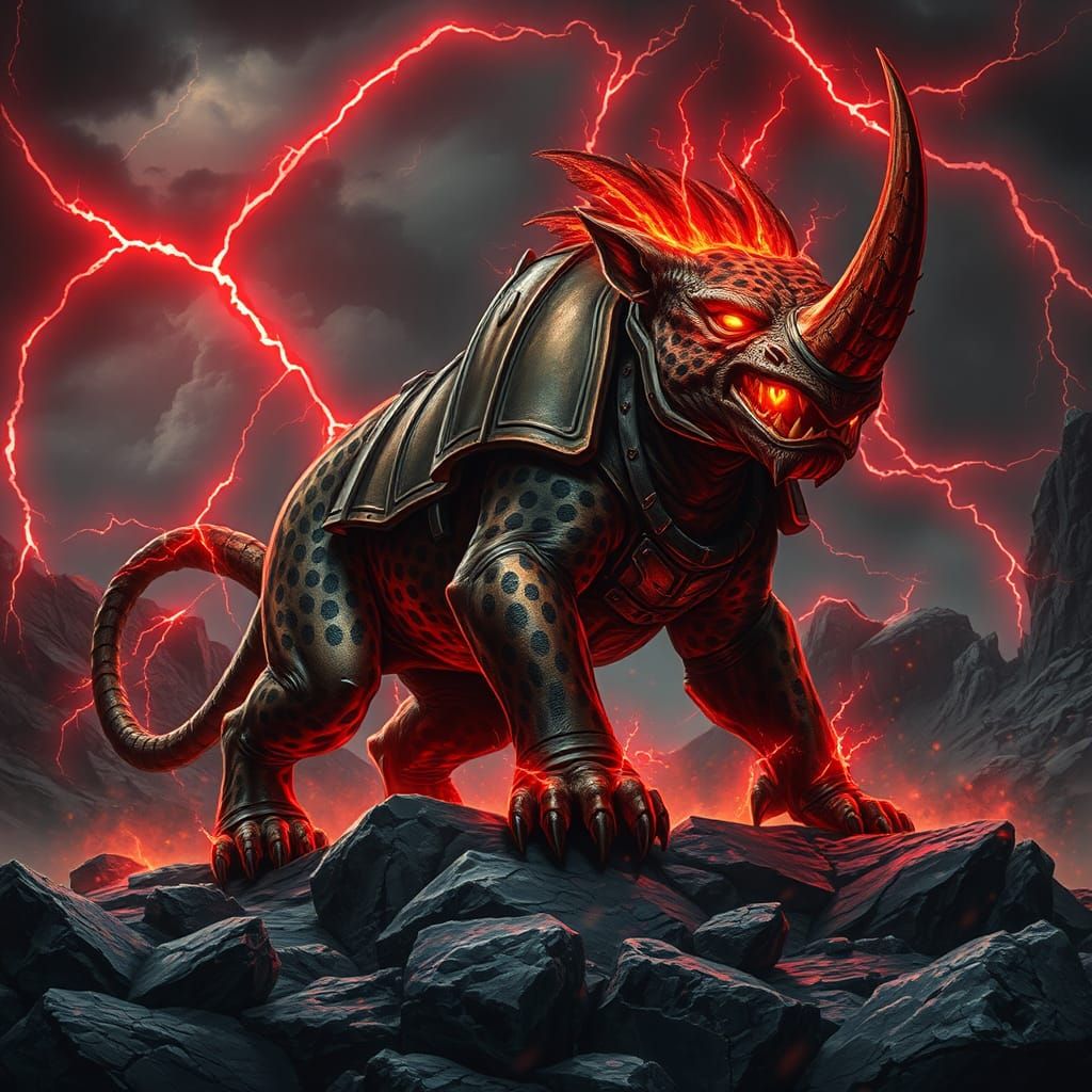 Mythical Leopard-Rhino Hybrid on Battlefield