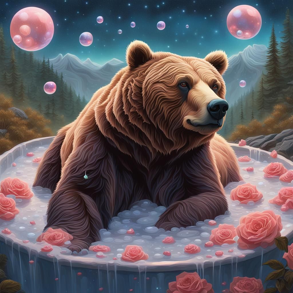 Brown Bear's Dream Bath in Digital Art Style