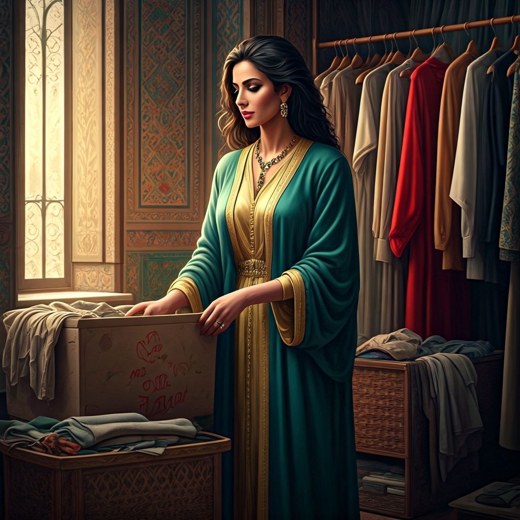 Moroccan Woman Decluttering Wardrobe for Charity