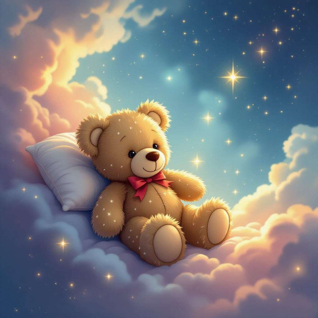 Lost Teddy Bear Adrift in Cosmic Nebula