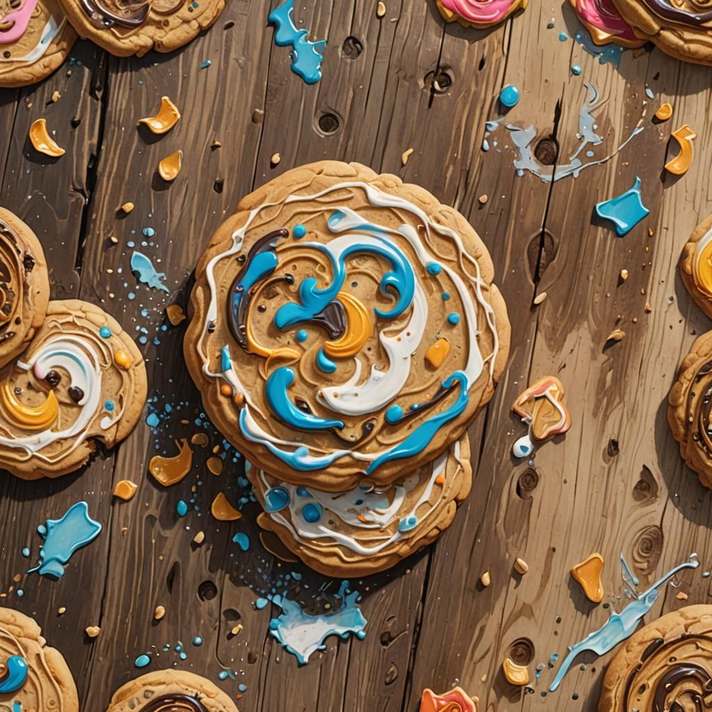 Hyperrealistic Cookie on Weathered Wood in Oil Painting Styl...