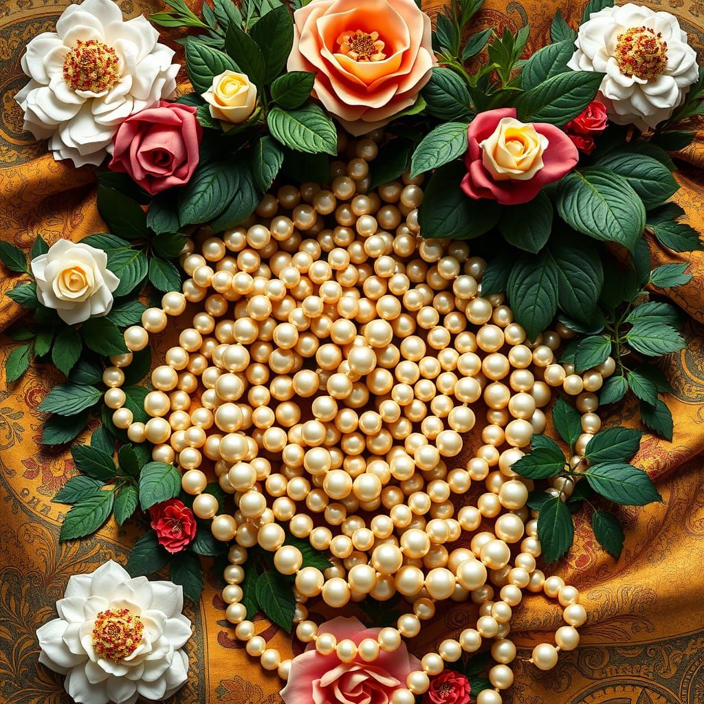 Luxurious Pearl Arrangement in Vibrant Colors and Opulent Te...