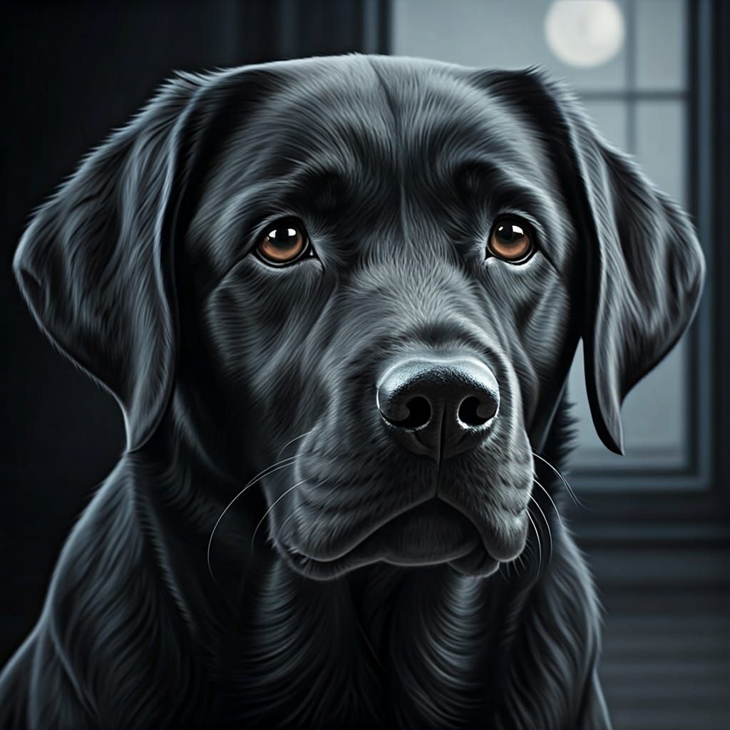 Black Labrador Portrait in Charcoal Drawing Style