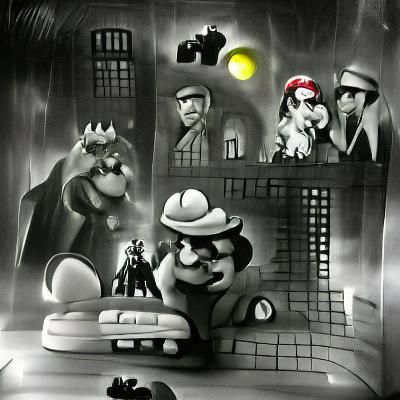 Film Noir Mario and Friends in Storybook Style