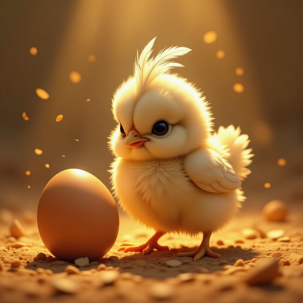 Adorable Chick Kicks Egg: Digital Matte Painting