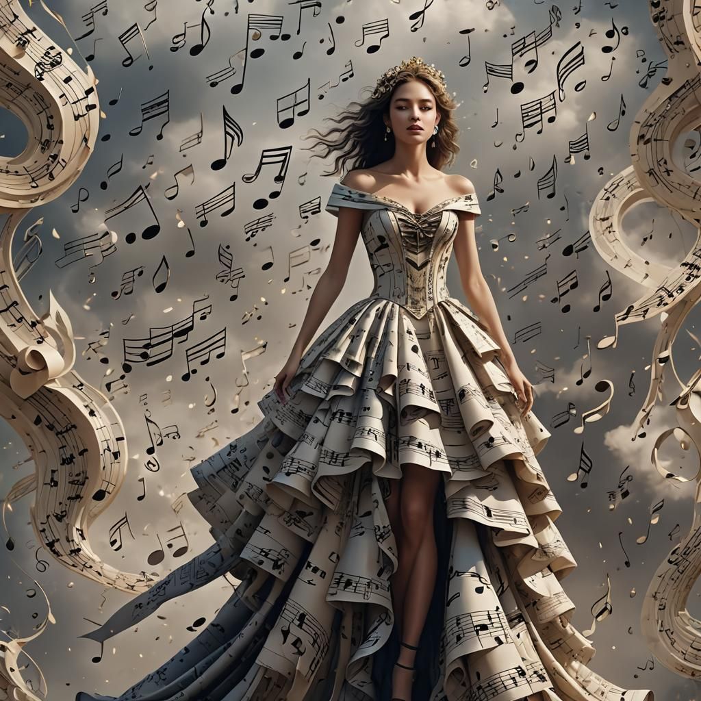 Music Note Dress: Epic Cinematic Digital Painting