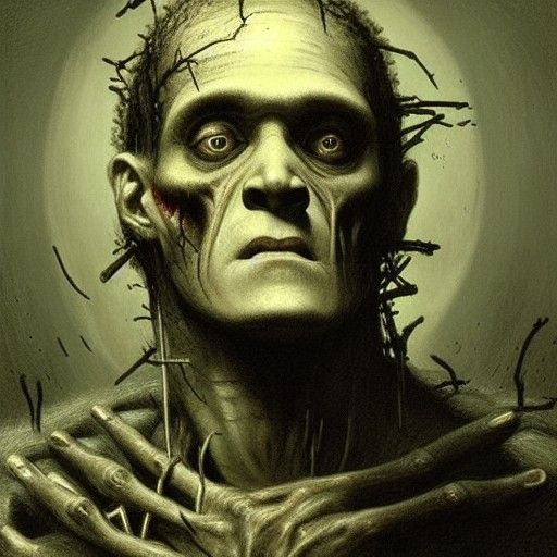 Horror Frankenstein Figure in Gustave Doré Style