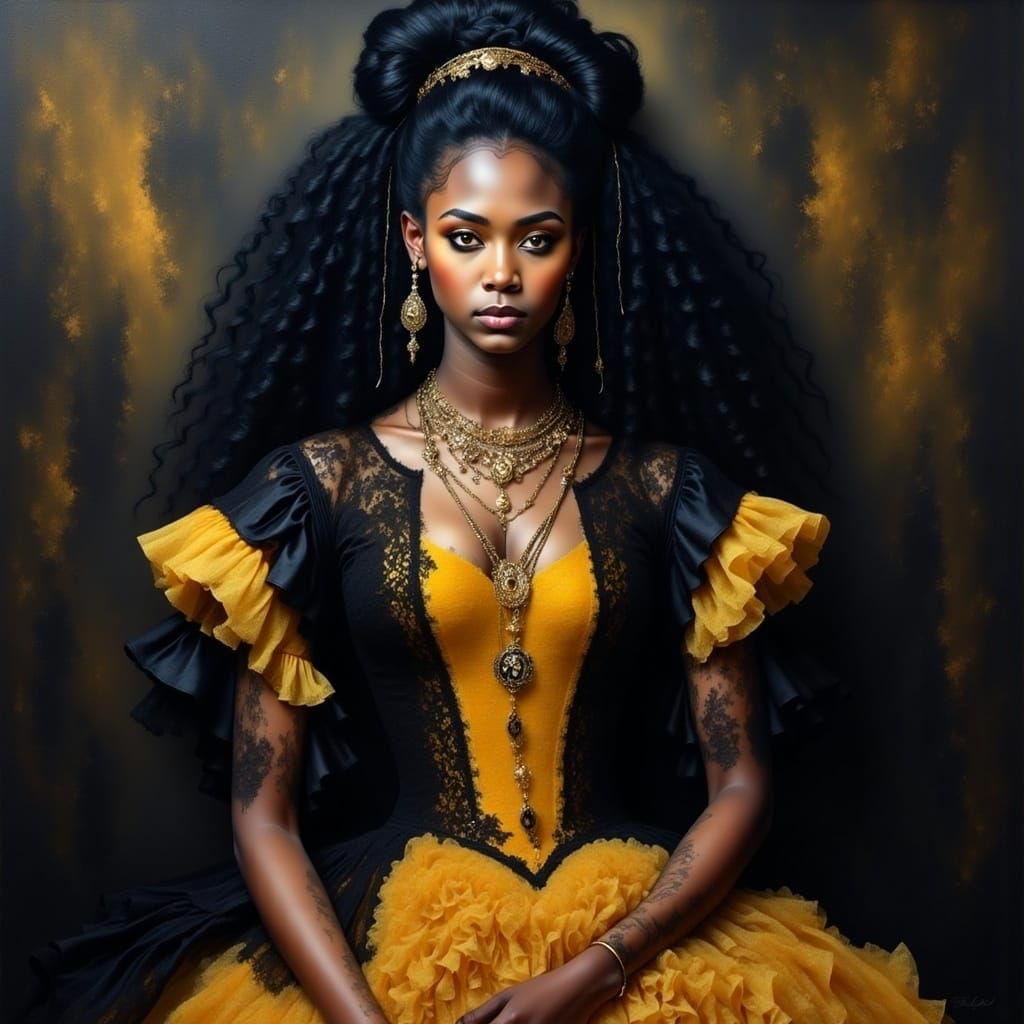 Renaissance Woman in Yellow Ruffle Dress