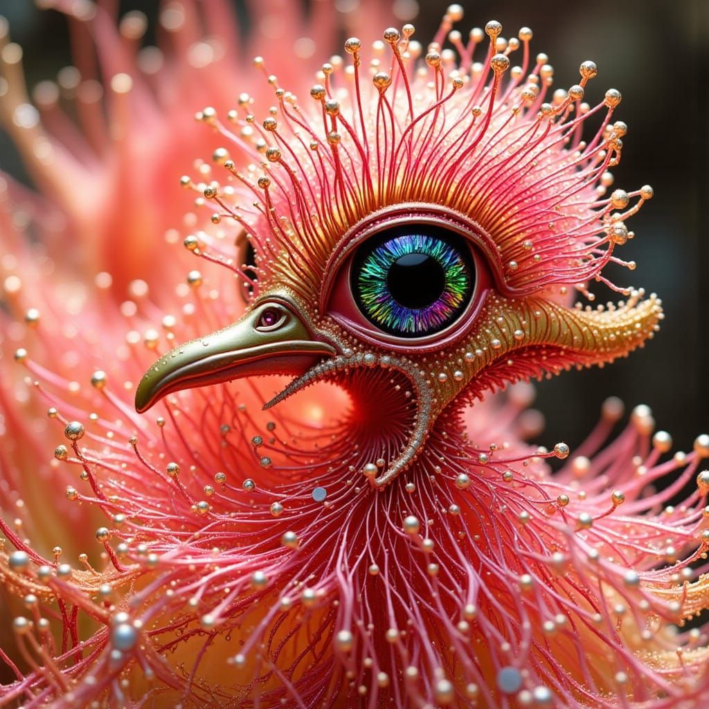 Rainbow Duckling Dancing in Intricate Flower, Digital Art