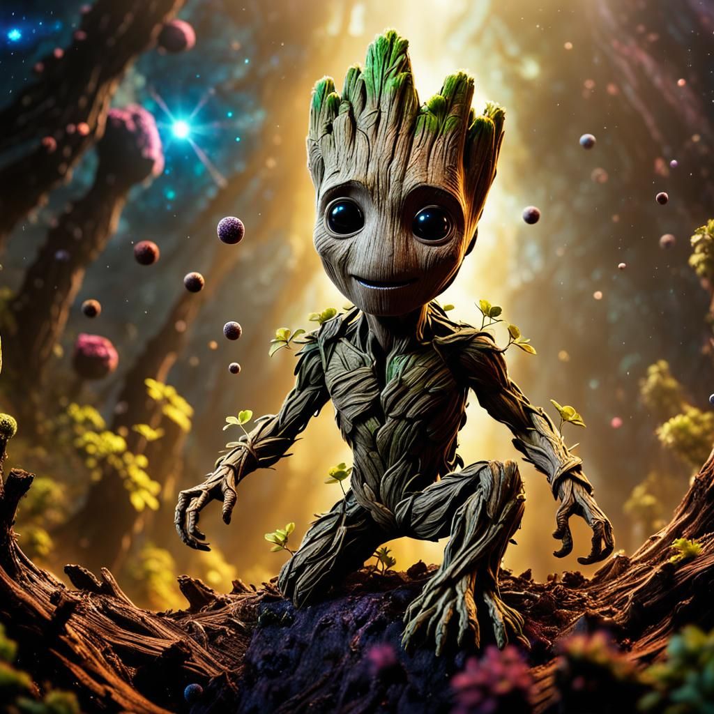 Baby Groot Among Galaxies: Fantasy Concept Art