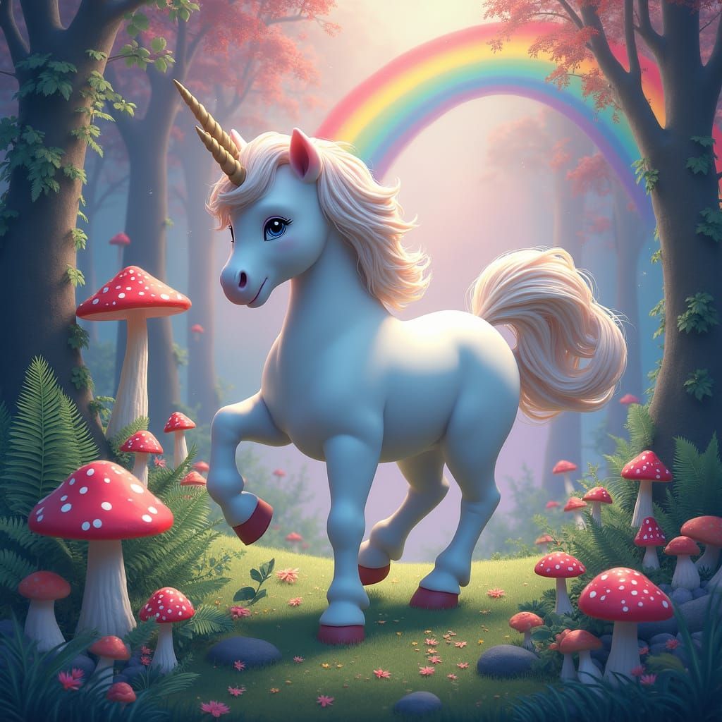Unicorns and Rainbows in Dreamy Landscape