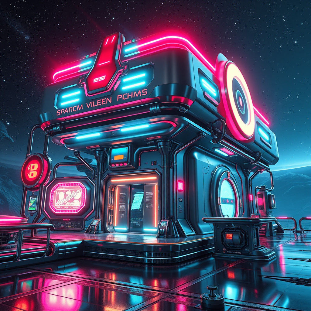 Sleek Alien Spaceship Power Station with Neon Lights