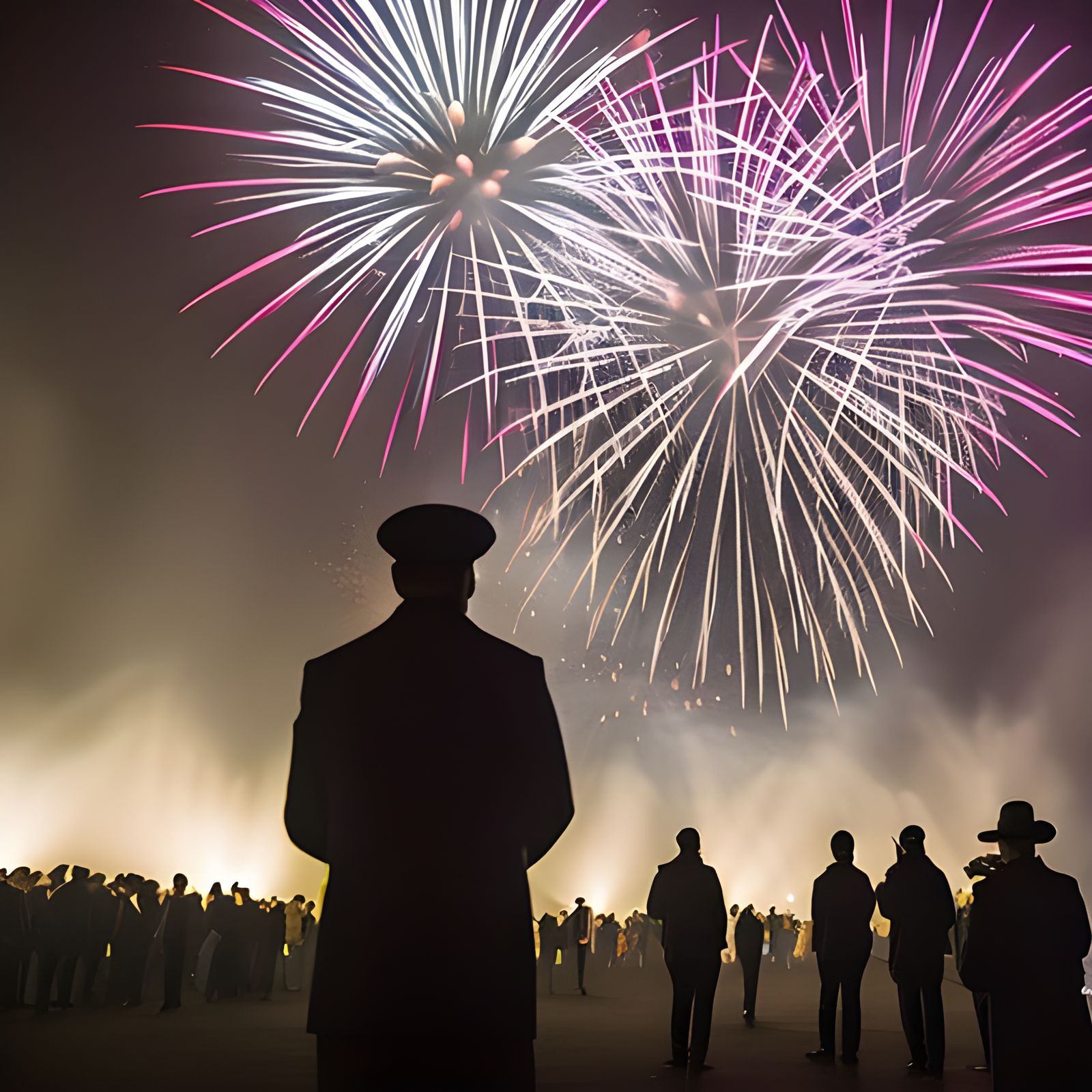 Monochrome Fireworks Display Under Ambient Light