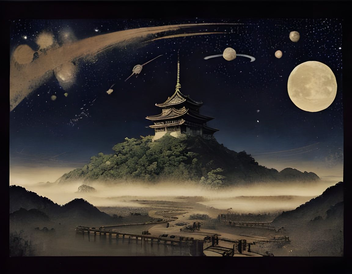 Medieval Japanese Landscape in One-Line Art