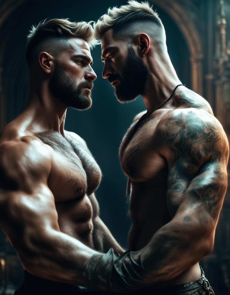 Tender Caress: Two Young Men in Digital Painting