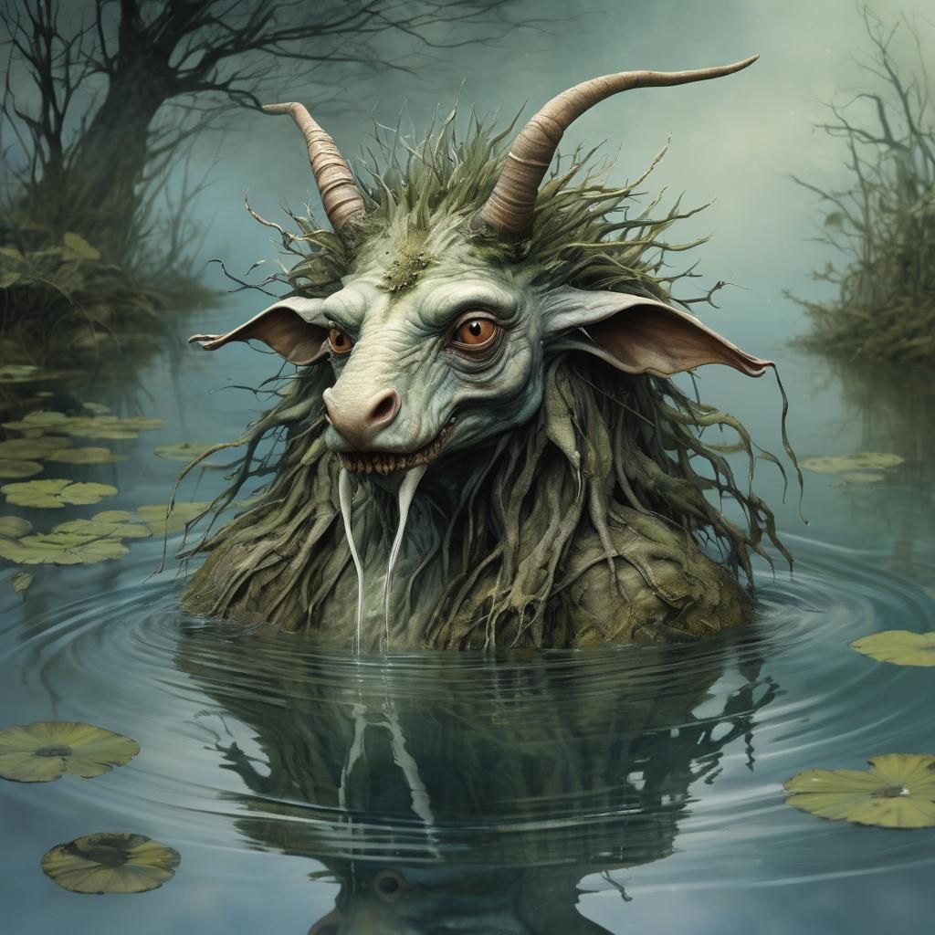 Enchanted Lake Creature in Fantasy Illustration Style