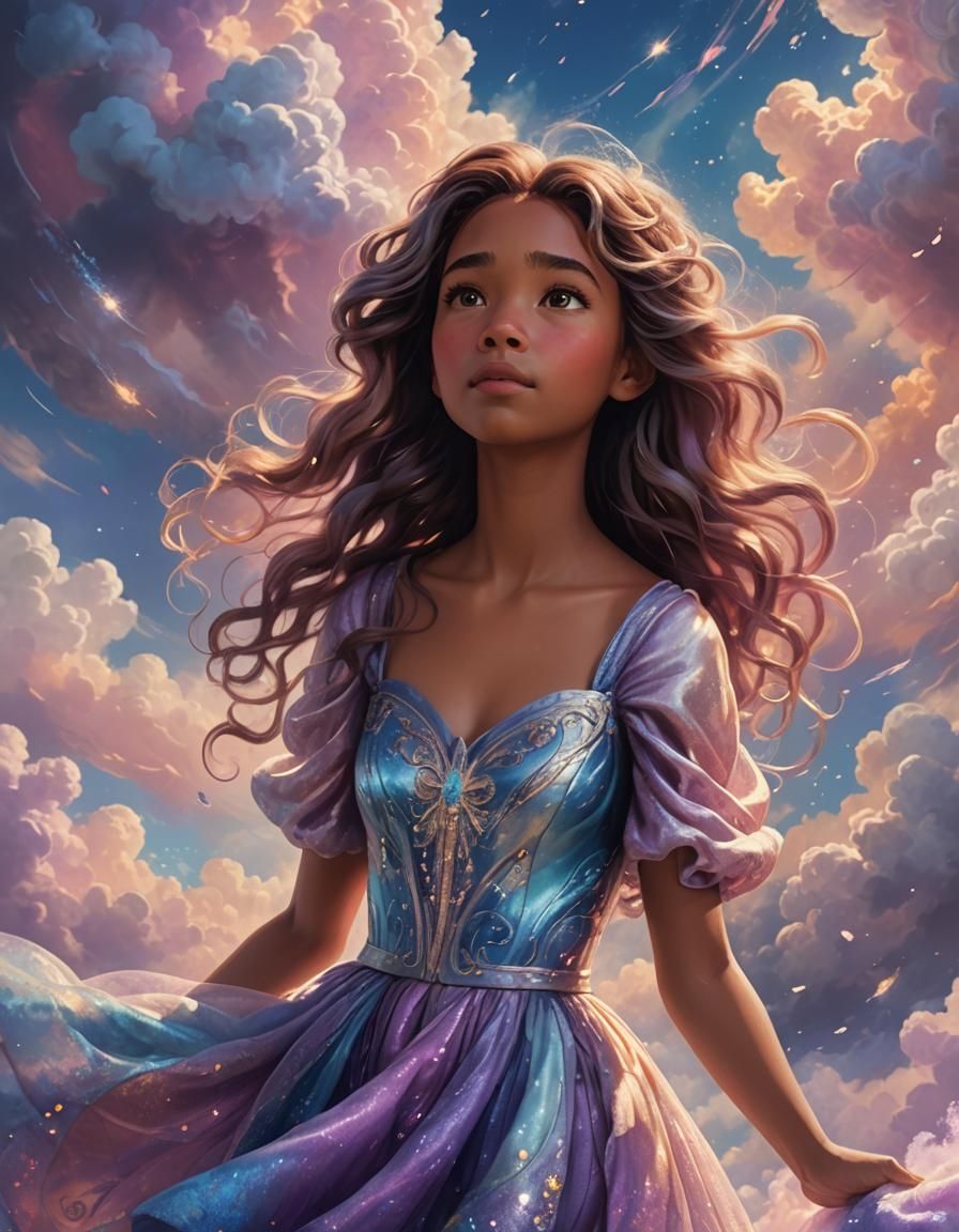 Disney-Inspired Girl in Swirling Clouds