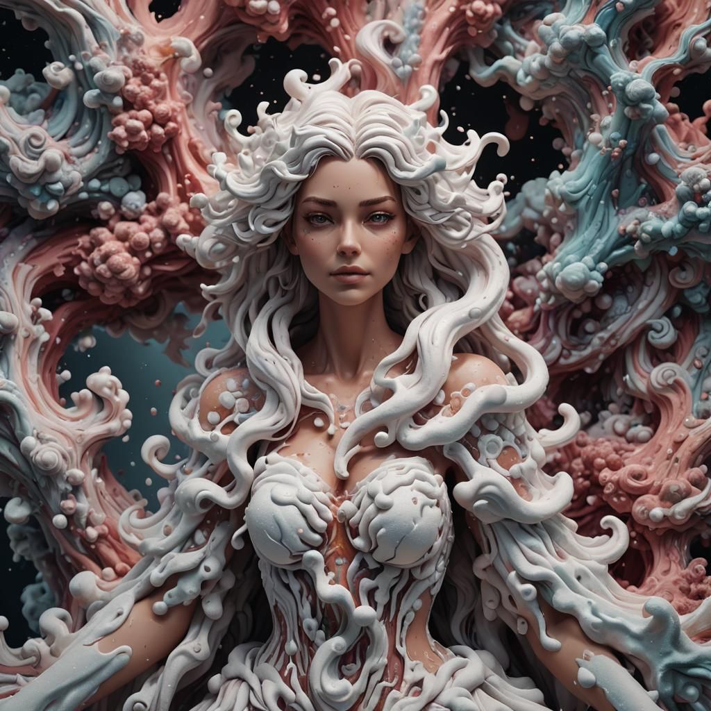 Foam Elemental Woman: Detailed Fantasy Concept Art
