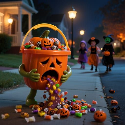 Nauseated Jack-O-Lantern Bucket Vomits Candy