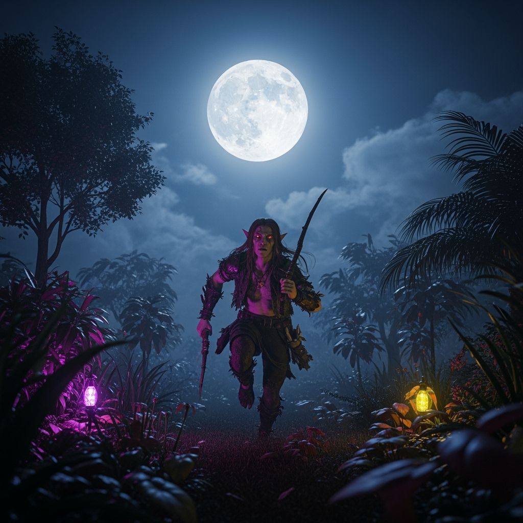 Swamp Elves Running Through Jungle in Dark Fantasy Art