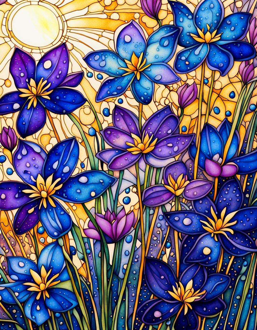 Surreal Zephyranthes Blooms: Splatter Ink Watercolor Garden