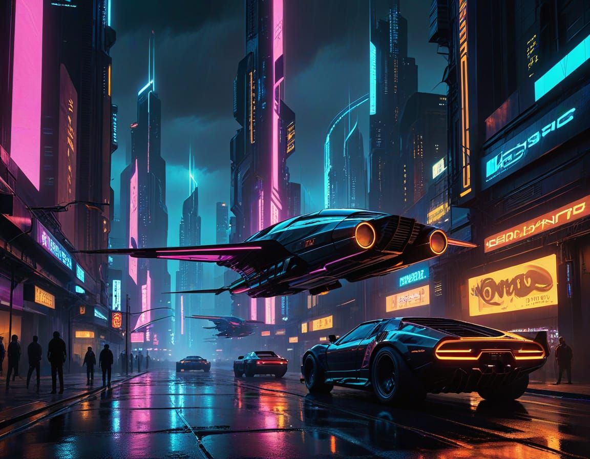 Surreal Futuristic Metropolis Unfolds Under Neon-Lit Indigo ...