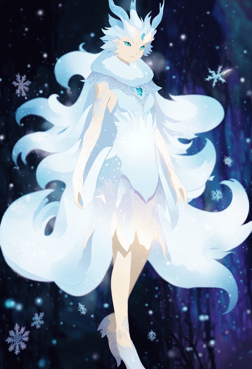 Alolan Ninetales Girl in Snowy Forest
