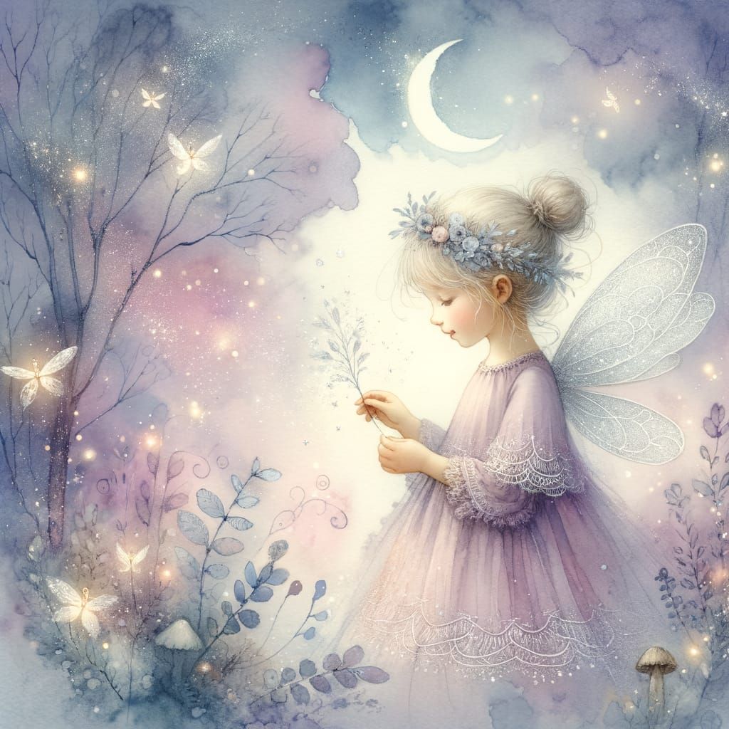 Pastel Moonlight Fairy in Magical Garden