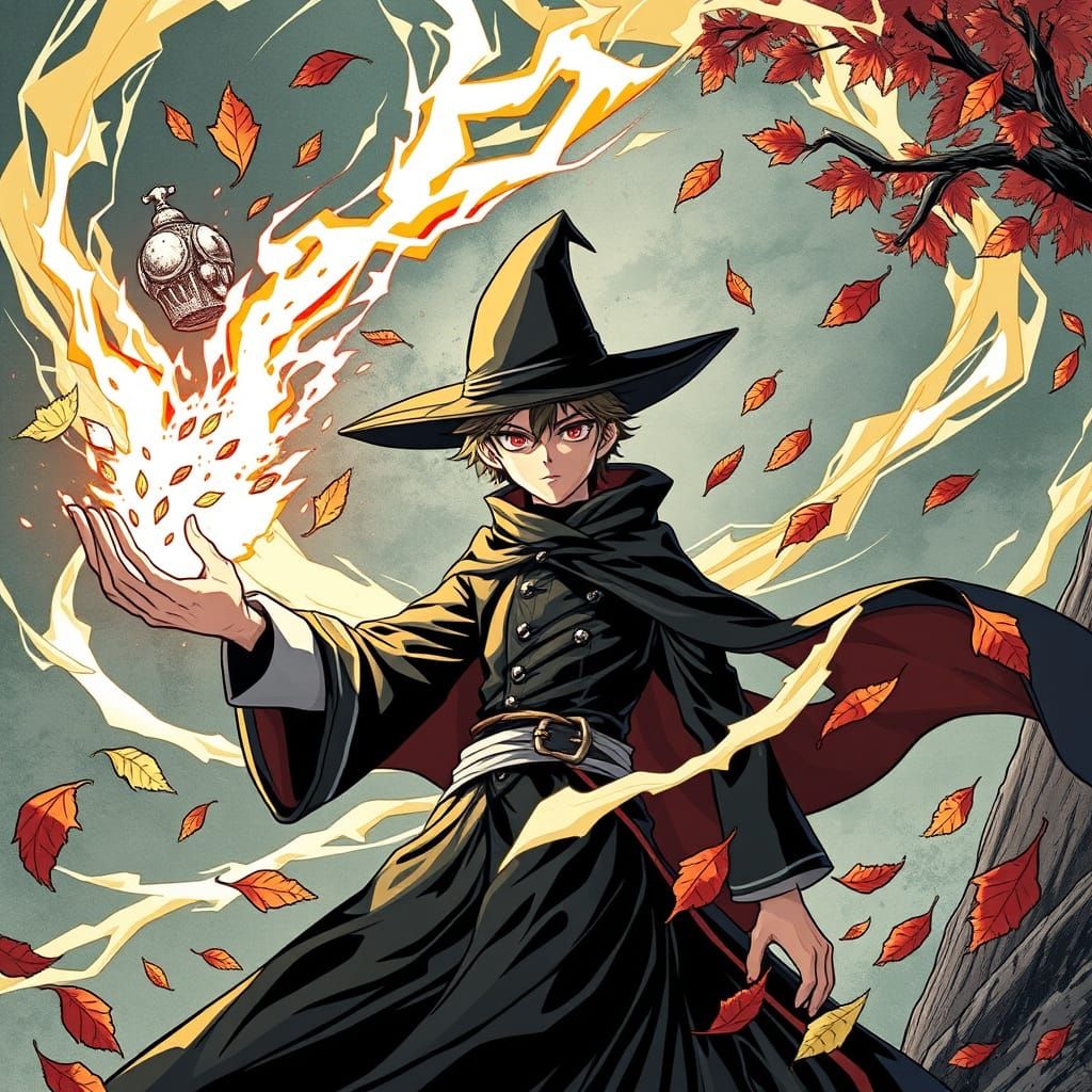 Arrogant Young Magician Creates Wind Magic in Manga Style