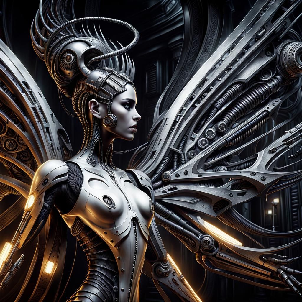 Gothic Cyberpunk Female Figure in Hyperrealistic Style