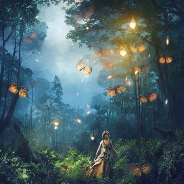 Woman and Fireflies: Cinematic Digital Matte Painting