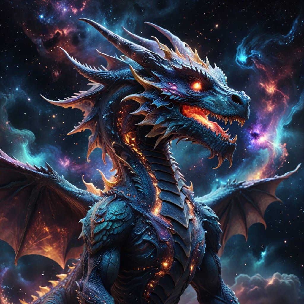 Majestic Cosmic Dragon Floating in Space