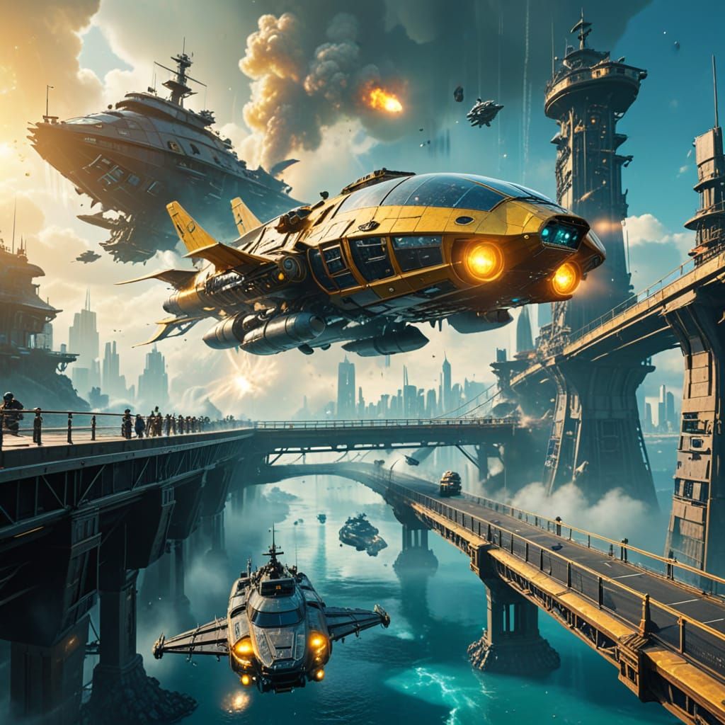Epic Futuristic Battle Unfolds in Solarpunk Cityscape