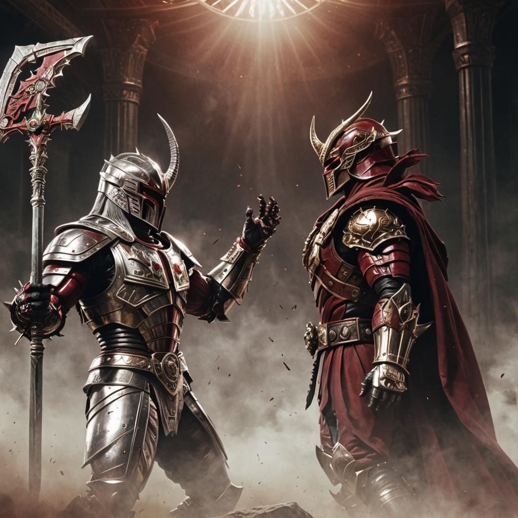 Epic Showdown: Armored Rulers in Futuristic Realism