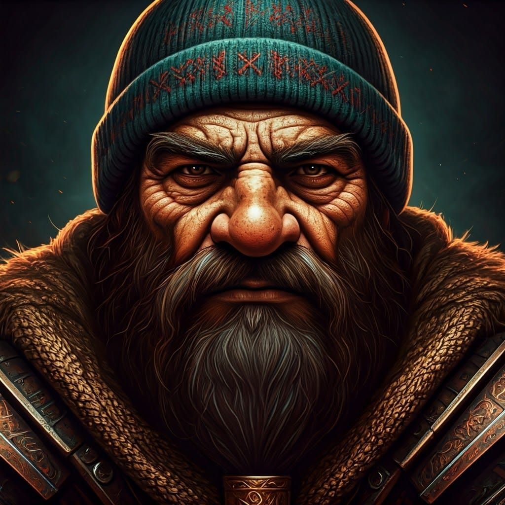 Mystical Dwarf Rune Warrior Portrait in Intricate Armor