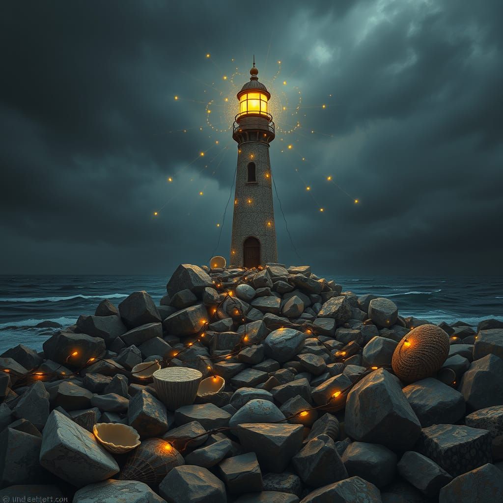 Mystical Lighthouse at Night: Surrealist Art