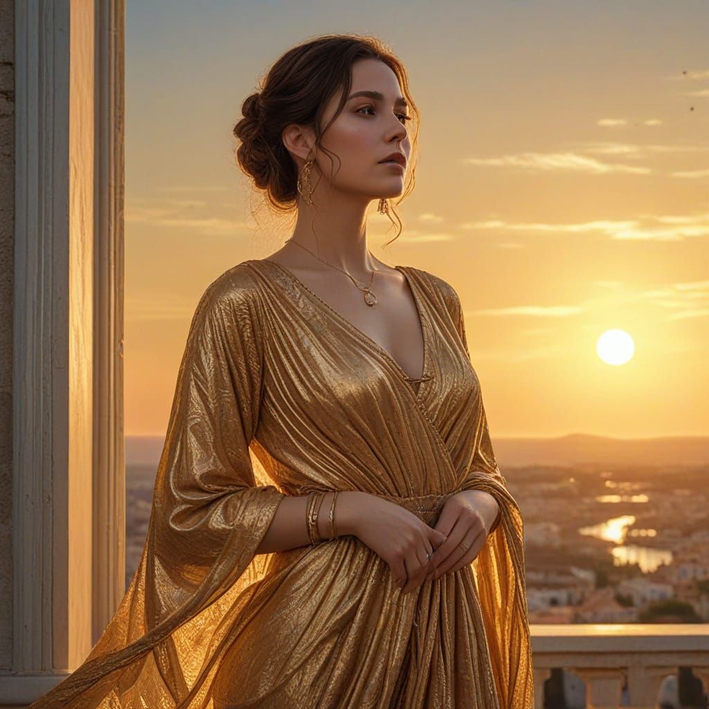 Noble Woman in Golden Hour Sunrise Concept Art