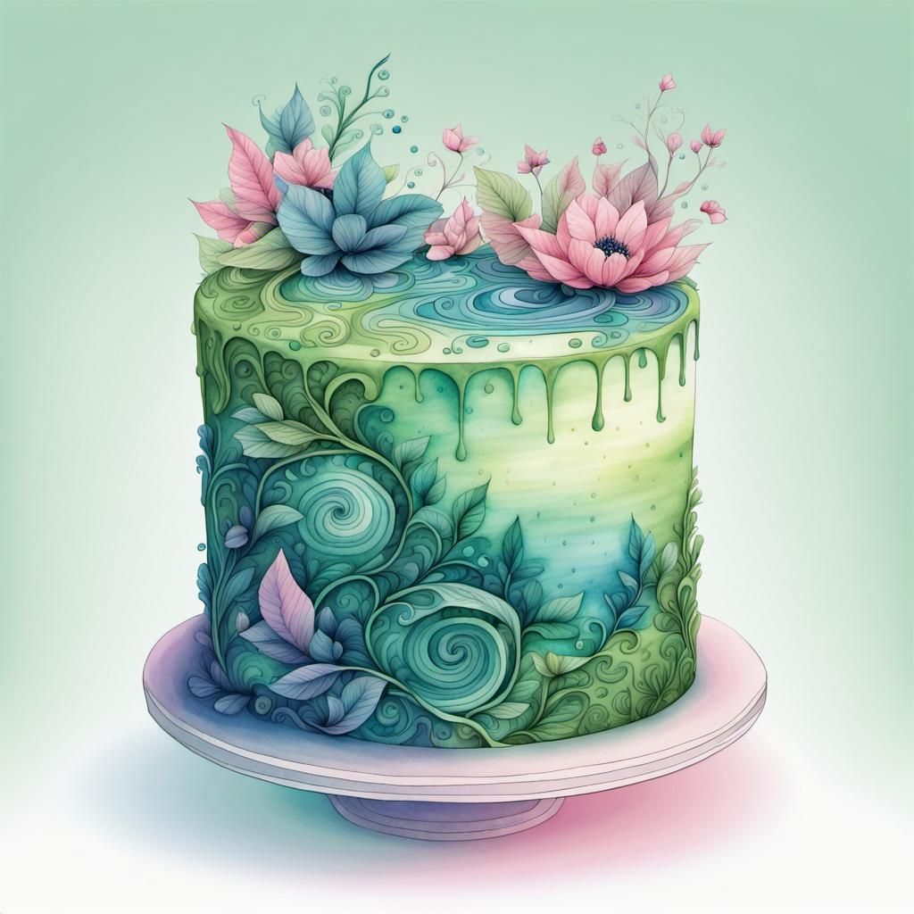 Aesthetic Watercolour Cake with Flowers and Vines