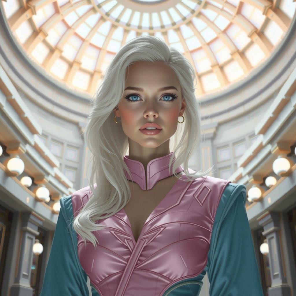 Futuristic Woman in Crystal Dome: Hyper-Realistic Portrait