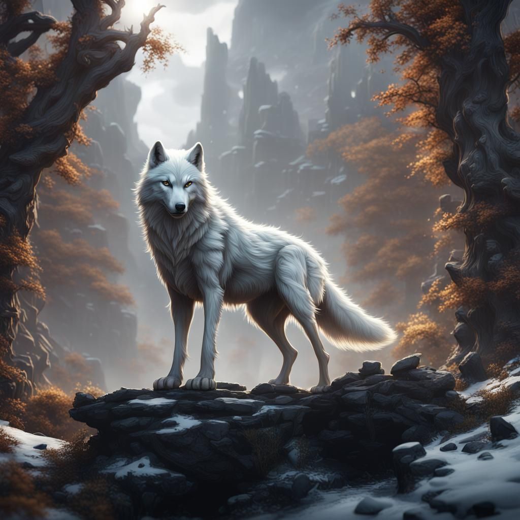 Majestic White Wolf in Detailed Matte Painting