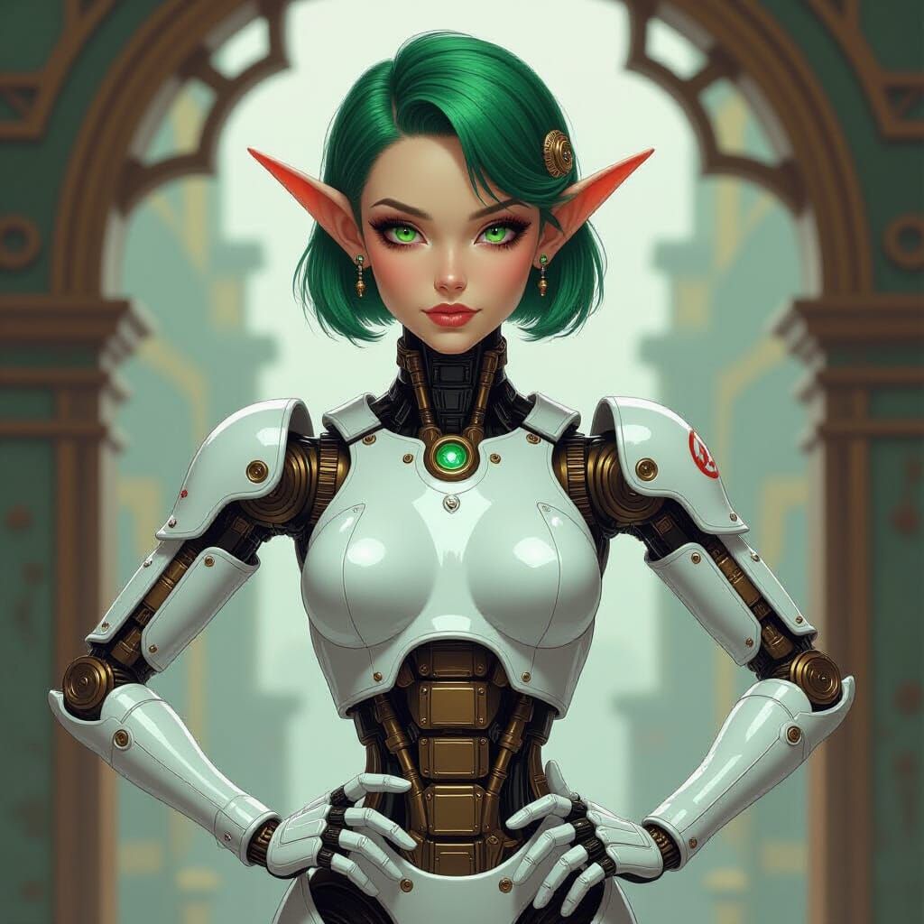 Gynoid Nanny Droid in Fantasy Oil Painting Style