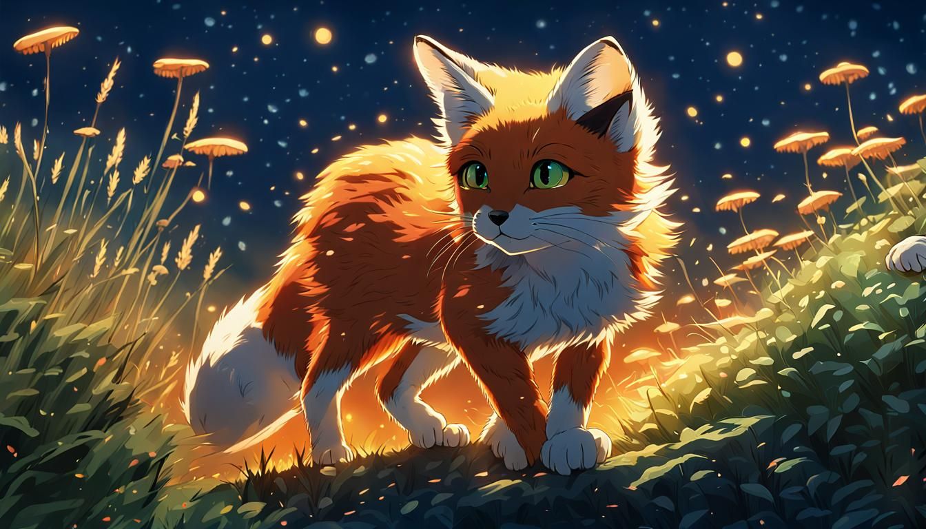 Cute Cat-Fox Hybrid in Anime Style