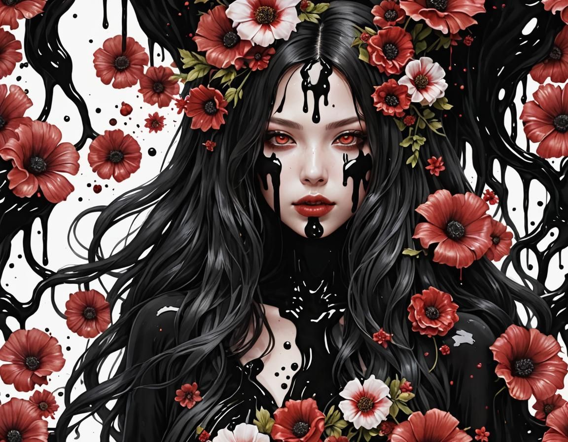 Ghostly Woman with Piercings in Watercolor Style