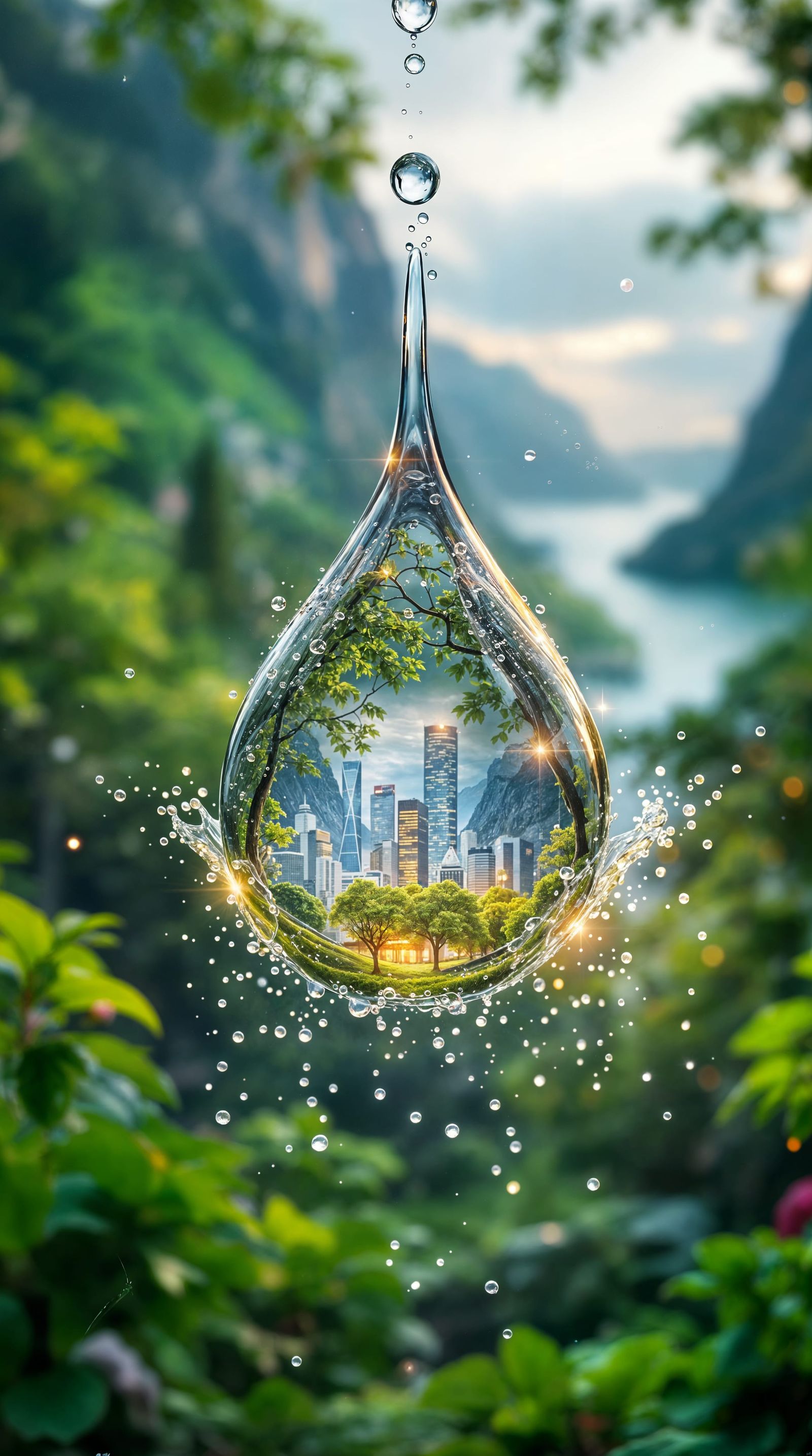 Vibrant Cityscape Falls from Spring Raindrop in Norway